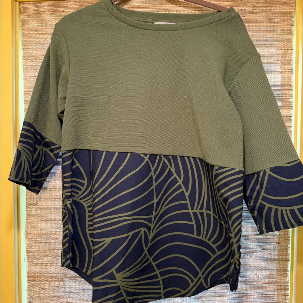 COS Olive and Black Patterned Women's Top